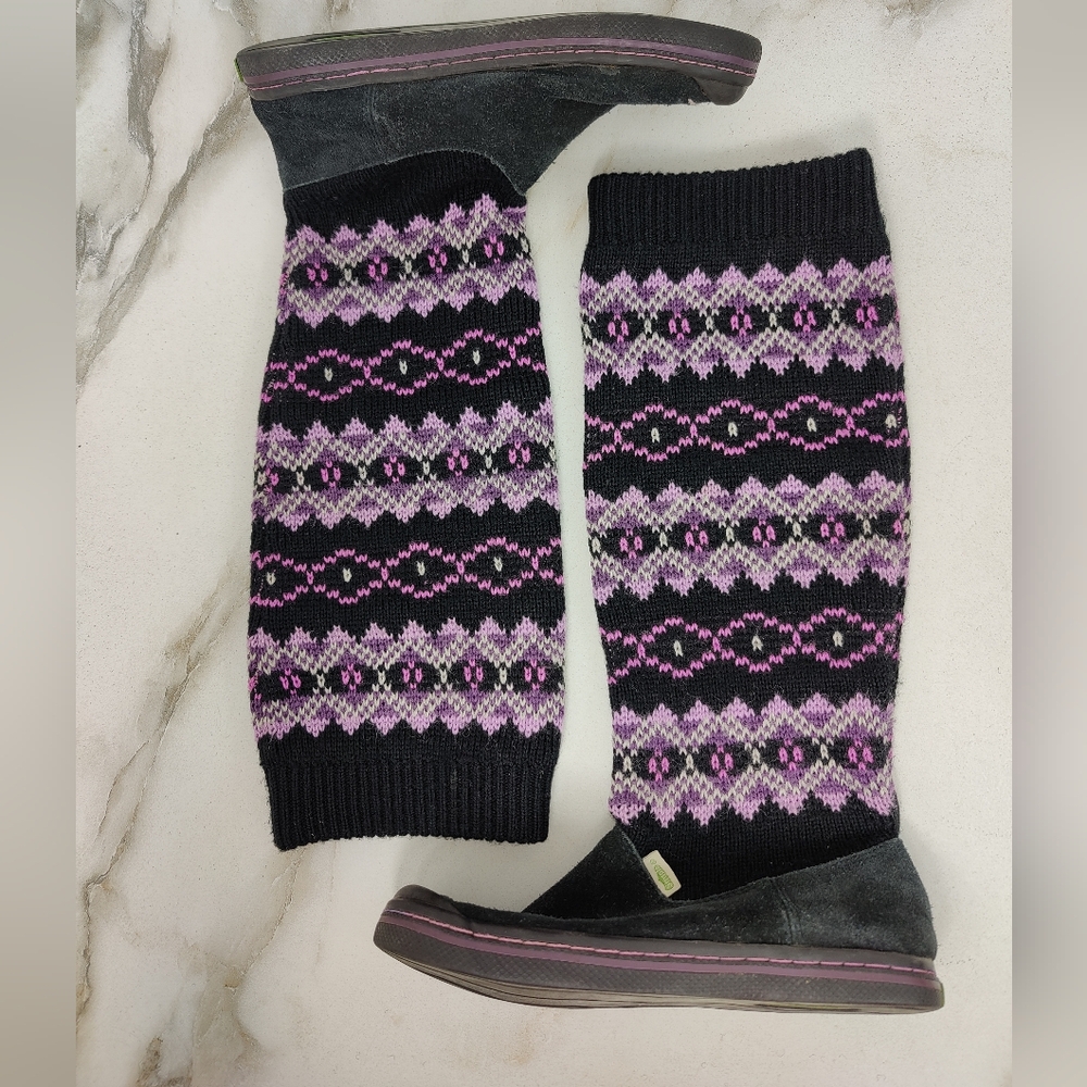 Simple Brand Girls' Sidecar Sweater Knit Suede Sneaker Knee High Boots, Sz 1.5